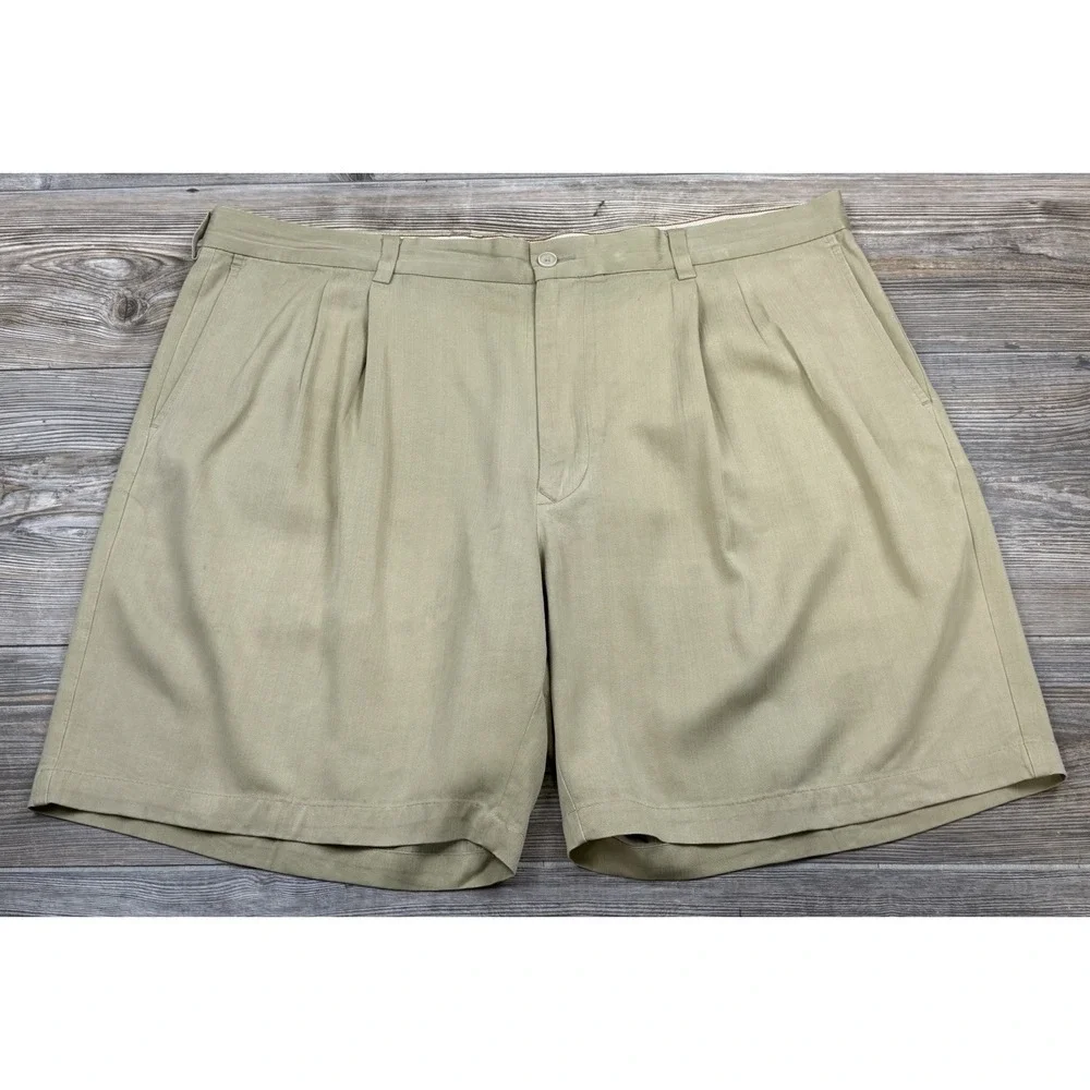 Tommy Bahama Silk‎ Blend Beige Pleated Shorts Size 40 Golf Resort Wear Preppy